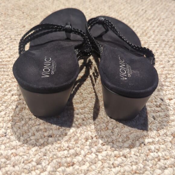 Vionic Ramba Wedge Thong Sandals Womens 9 Black Orthaheel Braided Strap - Picture 3 of 7